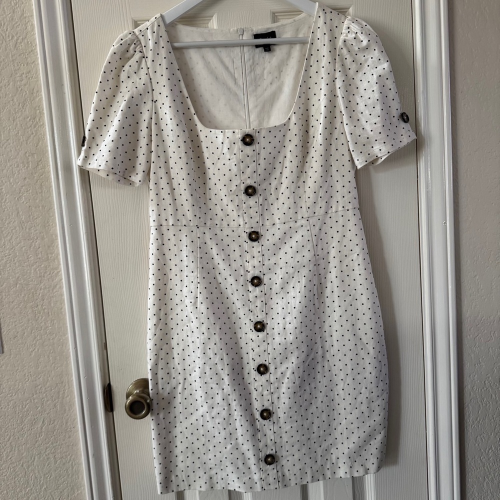 Bardot White Polka Dot MINI  Dress – Size [8/M] Square neck, puff sleeves
